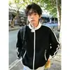 Sudadera Unisex de Estilo Coreano para Otoño 2026, Bloques de Color, Cuello Alto, Rayas Laterales, Corte Holgado, Adelgazante, Cárdigan Casual de Manga Larga