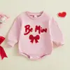 Macacão Bebê Estilo Coreano Doce Fofo Bordado de Letras Laço Manga Longa Macacão Fashion