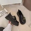Zapatos Mocasines de Suela Gruesa y Boca Profunda 2026 Nuevo Otoño Puntera Redonda Modernos Casuales Hebilla de Cuero Sintético Tacón Grueso Zapatos Pequeños de Cuero para Mujer
