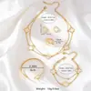 Elegante, Moderno y Exquisito Conjunto de Collar y Pulsera de Flor de Cuatro Hojas de Doble Capa, Joyería de Trébol Hueco, Joyería para el Uso Diario de Mujer