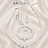 Juego de Joyería de Perlas de Alto Brillo para Mujer, Collar, Pendientes, Pulsera, Juego de Tres Piezas, Regalo para Mamá, Hermosos Accesorios para Fotos de Boda
