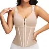 Peça Moldadora Cruzada de Tecido de Malha com Controle de Barriga e Modelagem da Cintura com Fecho de Colchete de Três Fileiras, Colete Modelador com Sutiã e Cinta Modeladora para Modelagem Médica