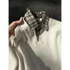 Sudadera con Patrón de Espiga de Trigo Texturizada, Falso Dos Piezas, Patchwork de Cuadros, para Hombre, Otoño, Holgada, Casual, Cuello Solapa, Jacquard, Jersey