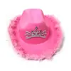 Sombrero de Vaquero Rosa Traje Fiesta Serie Denim Rosa Venta Caliente Transfronteriza Sombrero de Vaquero Rosa con Plumas
