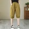 AlgodónVerano Delgados Casuales Pantalones Cortos Mujer Sueltos Tallas Grandes Cintura Alta Pantalones de Cinco Puntos Pierna Ancha Cintura Elástica Pantalones Harem
