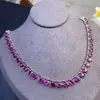 El Collar de Granate Púrpura Natural es Súper Hermoso a la Luz Natural, Lleno de Color Fuego, Chapado en Plata S925 e Incrustado con Oro Blanco