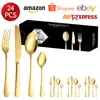 Conjunto de talheres de aço inoxidável 1010 para exportação da Amazon, hotel, banhado a titânio, faca de bife ocidental, garfo, colher, colher de chá, conjunto de 24 peças