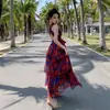 Vestido Estampado de Gola V Zhiya Song High Waist Niche Beach Holiday Dress