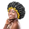 Touca de banho feminina plus size preta e branca cor sólida cetim camada dupla à prova d'água touca de banho touca de tratamento capilar peva touca de cuidado touca de banho