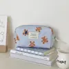 Necessaire de urso listrada azul transfronteiriça, estilo cartoon, perfeita para meninas, portátil para passeios, grande capacidade, necessaire acolchoada
