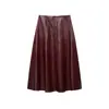 AliExpress Cross-border 2026 Primavera Nova Roupa Feminina Cor Sólida Efeito Couro Decoração em Camadas Saia Midi 4387292