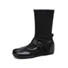 Botines de punto Weiwei Girl 606-1 para mujer con diseño de punta de pezuña de caballo, botines tipo calcetín elásticos con aumento de altura interior, botas elegantes y que estilizan