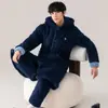 Pijama Masculino Acolchoado de Veludo Coral Três Camadas Outono e Inverno Veludo Espessado Pijama Longo com Capuz Roupas de Casa de Inverno