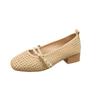 Versión de Cuero Suave ~ Zapatos de Mujer Slip-On Zapatos Mary Jane Zapatos Planos Pequeños Franceses Calados Tejidos para Mujer Verano 2025 Nuevo Estilo