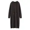 Suéter de cachemira de punto liso con diseño de hombro raglán, vestido largo de punto con capucha, nuevo y elegante vestido recto grueso tipo jersey para mujer