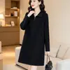 Vestido Midi Preto Elegante com Zíper e Lapela Plus Size Feminino Outono Moda Casual Redutor de Idade para Gordinhas MM