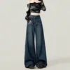 Jeans de Tiro Alto de Pierna Ancha para Mujer, Tendencia Nueva Temporada Primavera y Otoño, Pantalones Rectos Sueltos Drapeados Retro para Mujer, Tallas Pequeñas, Primavera y Otoño
