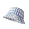 Sombrero de Pescador Plano Estilo Coreano que Cubre la Cara, Sombrero de Cubo a Cuadros Azul y Blanco Fresco que Hace que la Cara Parezca Más Pequeña, Sombrero de Sol Versátil Casual para Mujer