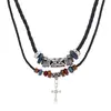 Collar de Cuero Retro Simple y Creativo con Colgante de Cruz de Aleación Personalizado, Accesorio Decorativo para el Cuello, Joyería Popular en Europa y América