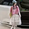 Traje de Verano de Manga Corta para Niñas 2026 Nuevo Estilo Súper Bonita Camiseta para Niñas Mayores, Vestido de Verano para Niños, Falda, Conjunto de Dos Piezas