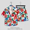 Terno de seda gelo masculino de secagem rápida verão camisa de manga curta solta tamanho grande floral praia shorts casal combinando terno de duas peças