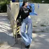 Jeans de mezclilla desgastados y lavados, nuevo estilo 2026, hasta el suelo, adelgazantes, holgados, de pierna recta, de pierna ancha para mujer, disponible para dropshipping