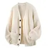 Cardigan Retrô de Tricô Grosso Masculino Outono Inverno Solto Gola V de Botão Único Casaco Suéter Top Masculino