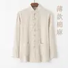 Traje Tang de lino y algodón para hombre, traje chino de manga larga con hebilla retro, traje de Tai Chi chino holgado para hombres de mediana edad y mayores.