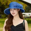 Sombrero de Pescador de Organza Floral de Ala Ancha para Mujer, Sombrero Elegante y con Estilo para Protección Solar, Sombrero de Playa de Moda para Viajes