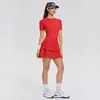 Roupas de Yoga Transfronteiriças Ajuste Slim Top Respirável Manga Curta Treinamento de Pilates Corrida Saia Plissada de Tênis Conjunto Esportivo para Mulheres