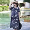 Vestido de mujer de longitud media madre verano algodón seda sobre la rodilla falda larga para mujeres de mediana edad falda de playa de manga corta de talla grande para mujeres
