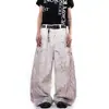 Marca de moda estilo americano, adornos de remaches y perlas, estampado 3D, jeans de pierna curva de alta costura, pantalones de pierna ancha, disponibles en stock para hombres y mujeres