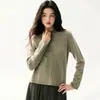 Suéter de punto de cachemira para mujer para otoño e invierno, dobladillo enrollado, cuello semiabierto, abotonado, corte holgado, capa base de manga larga, multibutones