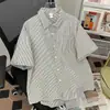 Camisa de Rayas Suelta de Verano para Mujer, Manga Corta Estilo Hong Kong Fluida Casual, Top Versátil de Moda para Parejas Estudiantes