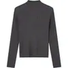 Langwensting Gris Punto de Alta Gama para Mujer 5 Invierno Nuevo Hombro Derecho Aspecto Adelgazante Camiseta Básica de Cuello Alto