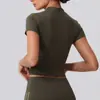 Camiseta Secagem Rápida Feminina Meio Zíper Gola Alta Manga Curta Slim Fit Yoga Manga Curta Outdoor Diário Fitness Esportes Camada Base Top