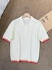 Polo de Punto de Manga Corta Versátil para Mujer con Diseño Europeo de Gama Alta Inspirado en la Marca S, Dulce y Simple con Bloques de Color, Corte Slim