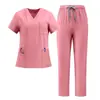 Uniforme Médico Cruzado Elástico de Secado Rápido con Cuello en V y Mangas Cortas para Doctor/Enfermera