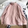 Moletom com capuz e gola de lã waffle, zíper médio, outono e inverno, estilo coreano, estilo BF, blusa solta, jaqueta feminina, estudante
