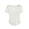 Camiseta de manga corta con hombros descubiertos de las Spice Girls para mujer, Pure Desire, cuello en V grande, corte entallado, color liso, cintura básica, 2025