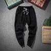 Estilo Chinês Algodão e Linho Traje Tang Calças Longas Casuais de Linho Masculino Cintura Solta Solto Primavera e Outono Estilo Han Costat Meditação