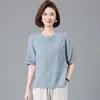Ropa de verano para mujeres de mediana edad y mayores, camiseta de algodón puro de manga corta para abuela, top bordado de estilo étnico, ropa de verano para mamá