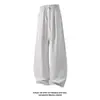 Pantalones Casuales de Estilo Old Money de Lino Sintético con Corte Diagonal de Seda de Hielo para Hombre, Pantalones Anchos y Fluidos de Verano, Estilo Americano Ligeros y Transpirables con Pantalón Curvo