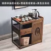 Mesa de Té para Uso Doméstico, Mesa de Té Pequeña con Tetera Integrada, Mesa de Té de Madera Maciza para Apartamentos Pequeños, Nuevo Gabinete de Té Móvil Estilo Chino