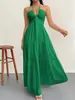 Vestido de Verão Tk Transfronteiriço Feminino Linha A Decote V Profundo Baixo para Férias Festa Decote V Baixo Sexy com Alças Finas