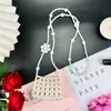 Bolsa Mini Mini Tecida à Mão com Pérolas Artificiais Retro Francesa Elegante Versátil Corrente Transversal Envelope Vermelho Bolsa Exquisita de Flor Pequena
