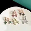 Pendientes Quan Zhilong Fuente en Vivo Moda Japonesa y Coreana Compacto Azul Verde Blanco Morado Color Cristal Pendientes de Cruz