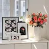 Rosas simuladas de alta gama con borde quemado, flores artificiales, ramos de flores secas, decoraciones para sala de estar, decoraciones de mesa para sala de estar, flores de cerámica