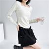 Camisa interior base de terciopelo alemán acolchado con cuello cuadrado para mujer, nueva de principios de otoño 2024, top pequeño de manga larga de alta calidad
