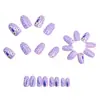 Unhas Postiças Ponto Roxo Lavanda, Oval Curto 24 Peças Moda Europeia e Americana